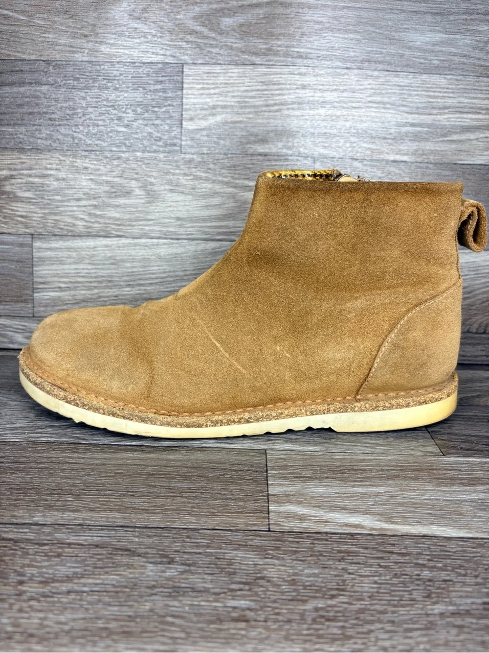 Birkenstock Melrose Tan Suede Zip Up Ankle Boot Plaid Lining Women’s Sz 40 or 9